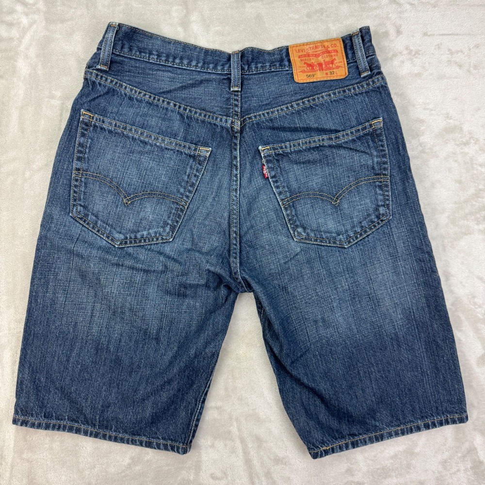 Levi 569 Shorts Mens 32x22 Blue Loose Straight Denim 11" Baggy Y2K Skater Jorts - Picture 11 of 13
